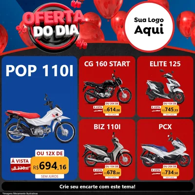 Modelo de Rede Social para Feed Facebook com o tema Oferta do Dia para Concessionaria de Motos