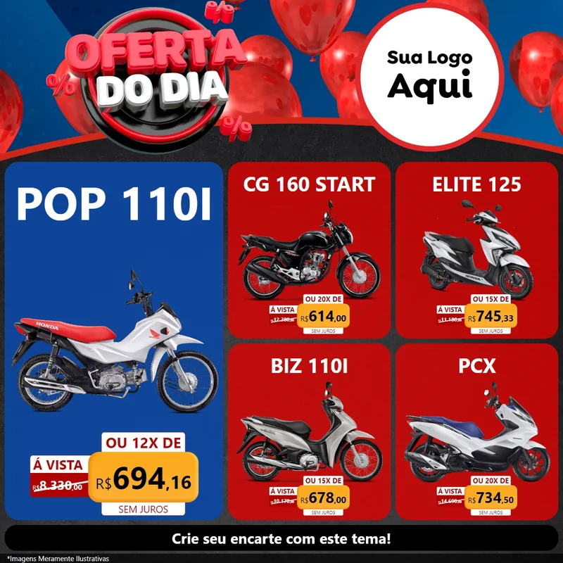 Modelo de Rede Social para Feed Facebook com o tema Oferta do Dia para Concessionaria de Motos