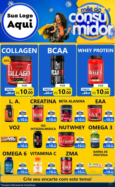 Modelo de Encarte para Encarte Grande com o tema Mês do Consumidor para Suplementos alimentares