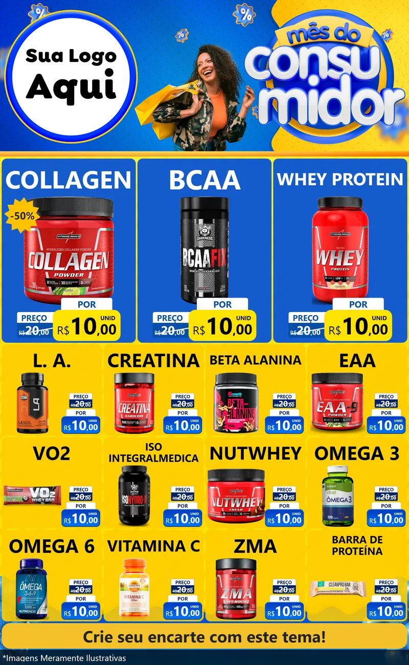 Modelo de Encarte para Encarte Grande com o tema Mês do Consumidor para Suplementos alimentares