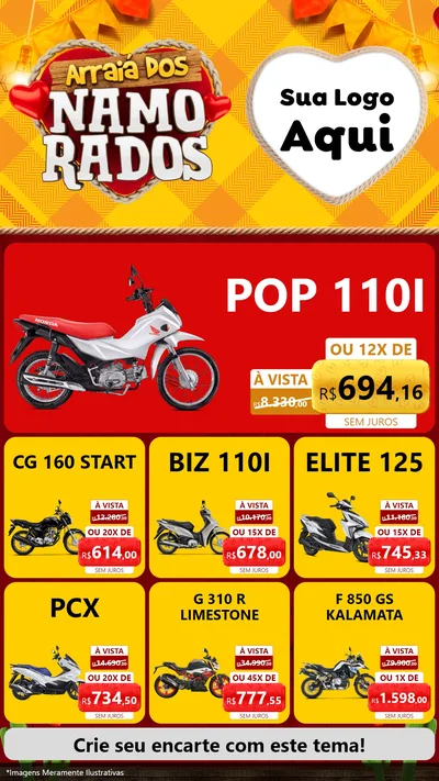 Modelo de Rede Social para Stories com o tema Arraiá dos Namorados para Concessionaria de Motos