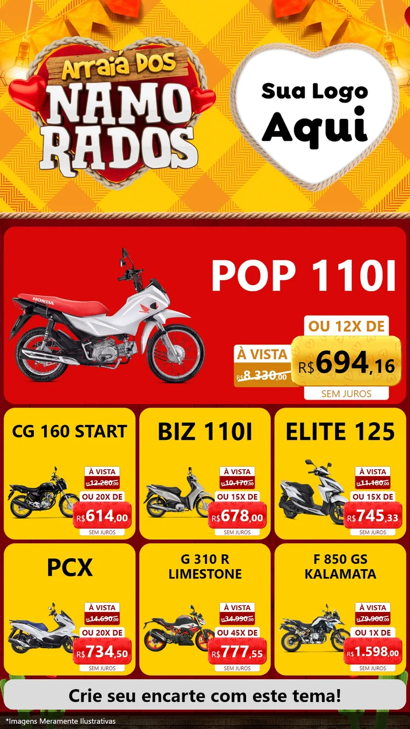 Modelo de Rede Social para Stories com o tema Arraiá dos Namorados para Concessionaria de Motos