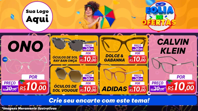 Modelo de TV para TV Horizontal com o tema Folia de Ofertas para Óticas