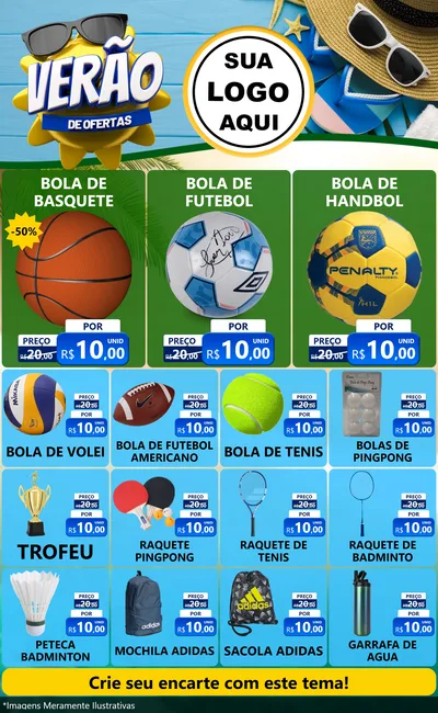 Modelo de Encarte para Encarte Grande com o tema Verão de Ofertas para Artigos Esportivos