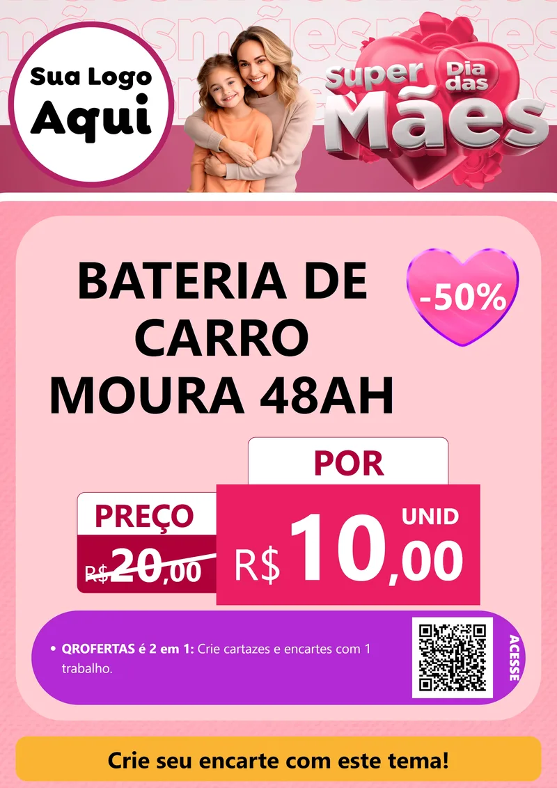 Modelo de Cartaz para Cartaz A4 Vertical com o tema Super Dia Das Mães para Baterias Elétricas