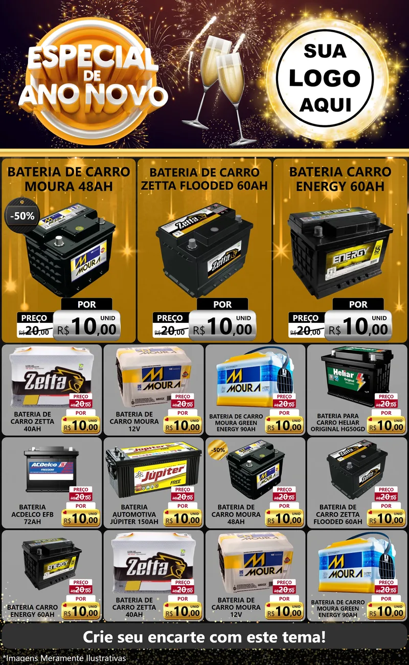 Modelo de Encarte para Encarte Grande com o tema Especial de Ano Novo para Baterias Elétricas