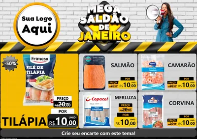 Modelo de Encarte para Encarte A4 Horizontal com o tema Mega Saldão de Janeiro para Peixaria