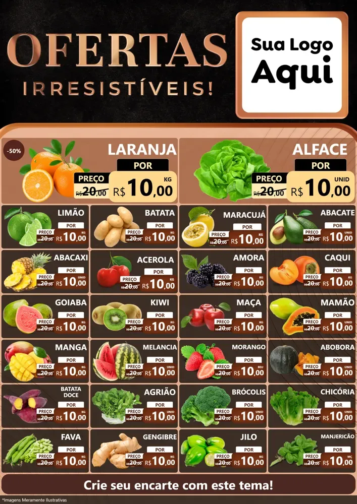 Modelo de Encarte para Encarte A4 Vertical com o tema Ofertas Irresistíveis! para Hortifrúti