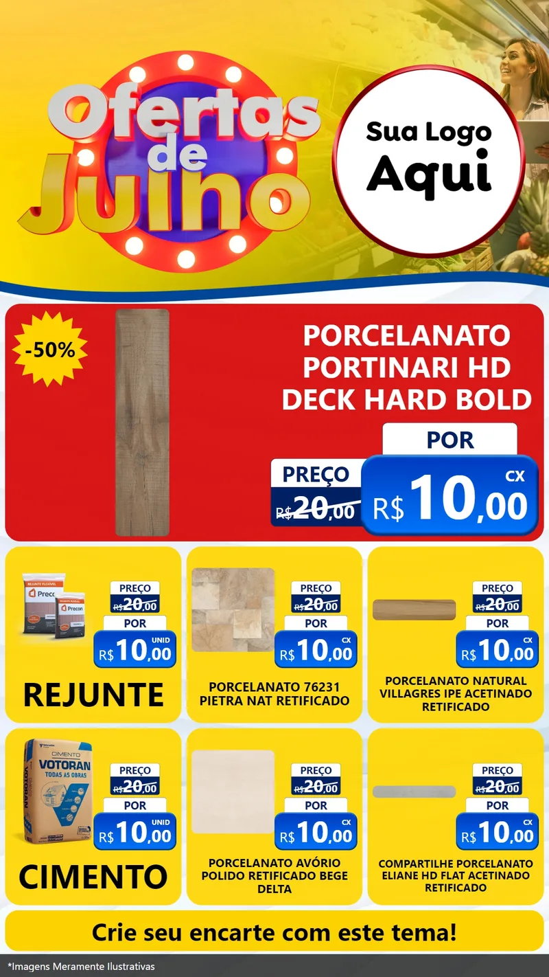 Modelo de Rede Social para Stories com o tema Ofertas de Julho para Pisos e revestimentos