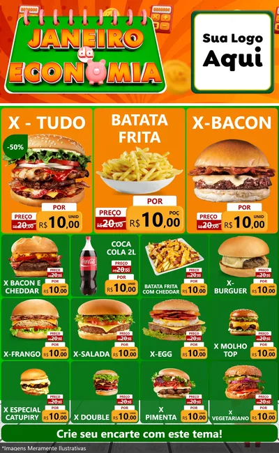Modelo de Encarte para Encarte Grande com o tema Janeiro da Economia para Hamburgueria