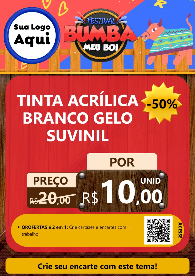 Modelo de Cartaz para Cartaz A4 Vertical com o tema Festival Bumba Meu Boi para Tintas e Ferramentas