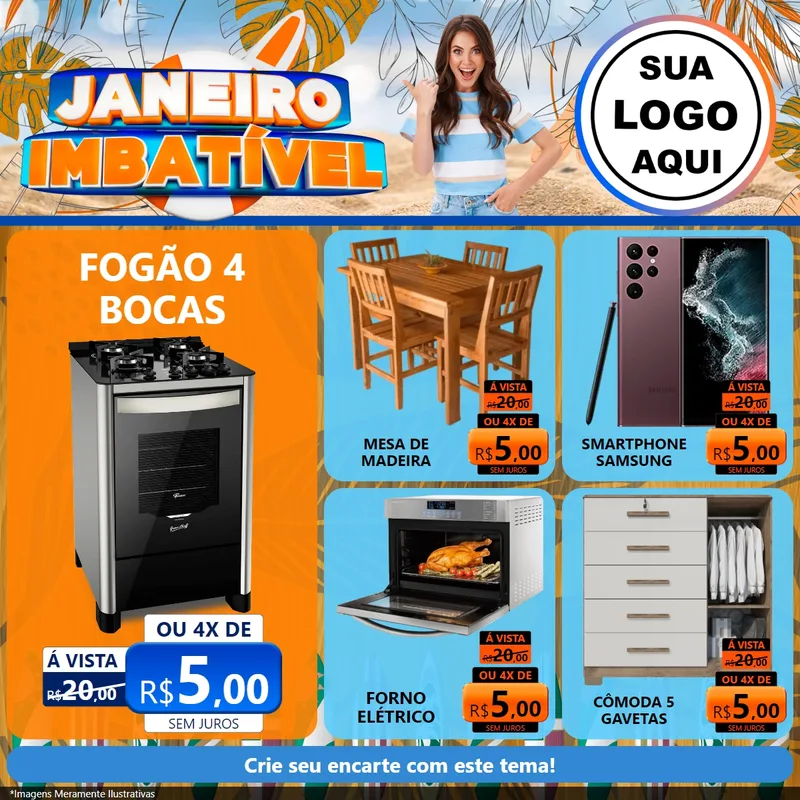 Modelo de Rede Social para Feed Facebook com o tema Janeiro Imbatível para Móveis e Eletro