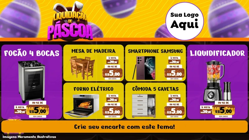 Modelo de TV para TV Horizontal com o tema Liquidação de Páscoa para Móveis e Eletro