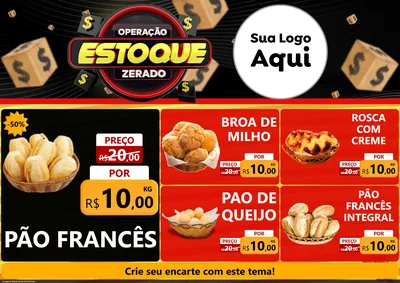 Modelo de Encarte para Encarte A4 Horizontal com o tema Operação Estoque Zerado para Padaria