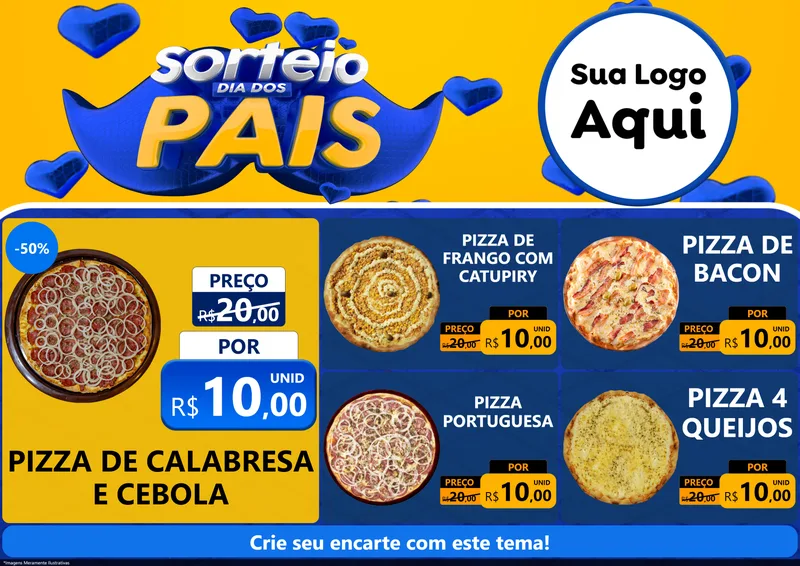 Modelo de Encarte para Encarte A4 Horizontal com o tema Sorteio Dia dos Pais para Pizzaria