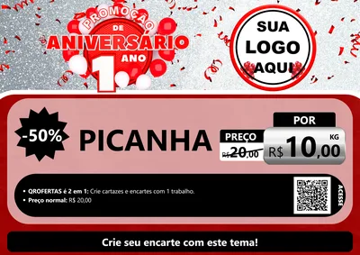Modelo de Cartaz para Cartaz A4 Horizontal com o tema Promoção de Aniversário - 1 Ano para Açougue