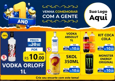 Modelo de Encarte para Encarte A4 Horizontal com o tema Um Ano de Aniversário para Distribuidora de bebidas
