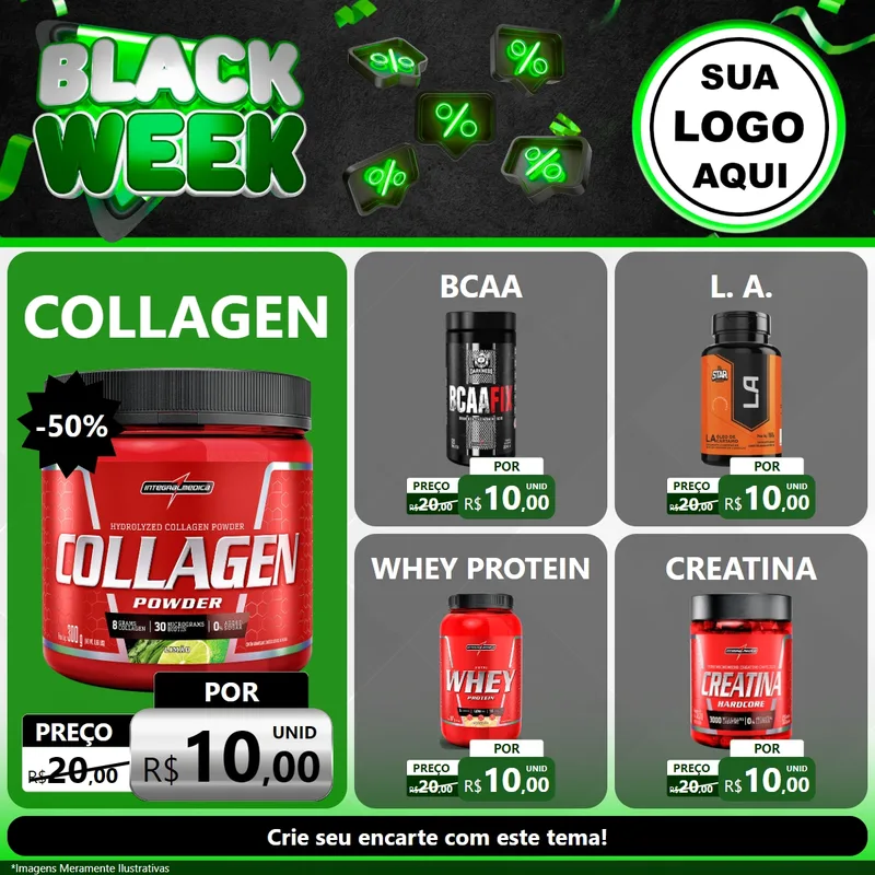 Modelo de Rede Social para Feed Facebook com o tema Black Week para Suplementos alimentares