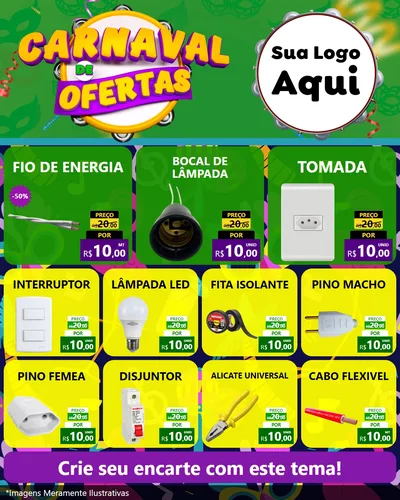Modelo de Rede Social para Feed Instagram com o tema Carnaval de Ofertas para Materiais Elétricos