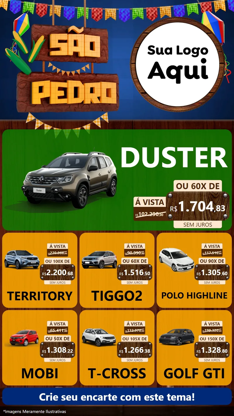Modelo de Rede Social para Stories com o tema São Pedro para Concessionaria de Carros
