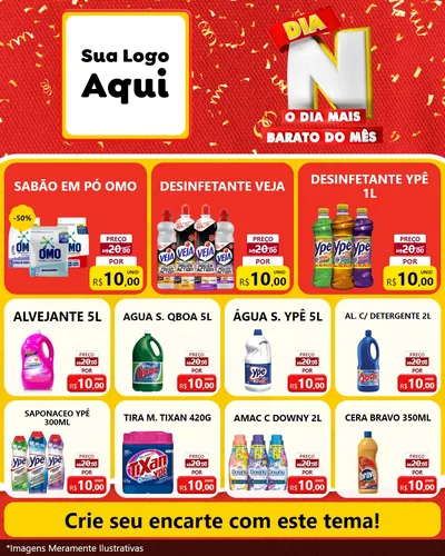 Modelo de Rede Social para Feed Instagram com o tema Dia N o Dia Mais Barato do Mês para Produtos de Limpeza
