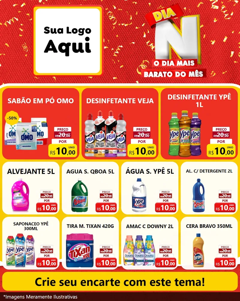 Modelo de Rede Social para Feed Instagram com o tema Dia N o Dia Mais Barato do Mês para Produtos de Limpeza