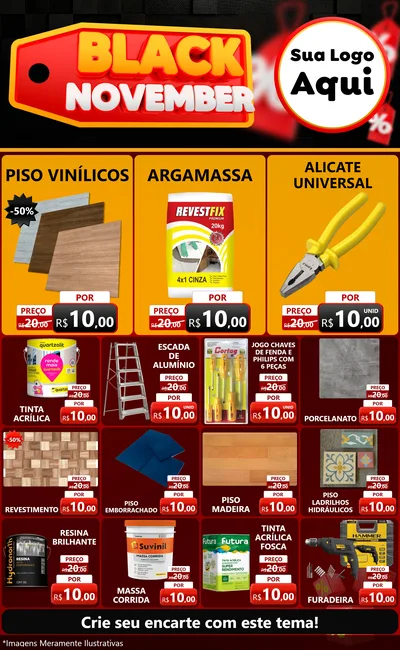Modelo de Encarte para Encarte Grande com o tema Black November para Material para Construção