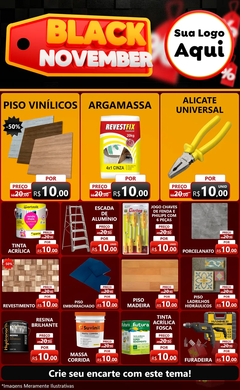 Modelo de Encarte para Encarte Grande com o tema Black November para Material para Construção