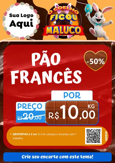 Modelo de Cartaz para Cartaz A4 Vertical com o tema O Coelho Ficou Maluco - Páscoa para Padaria