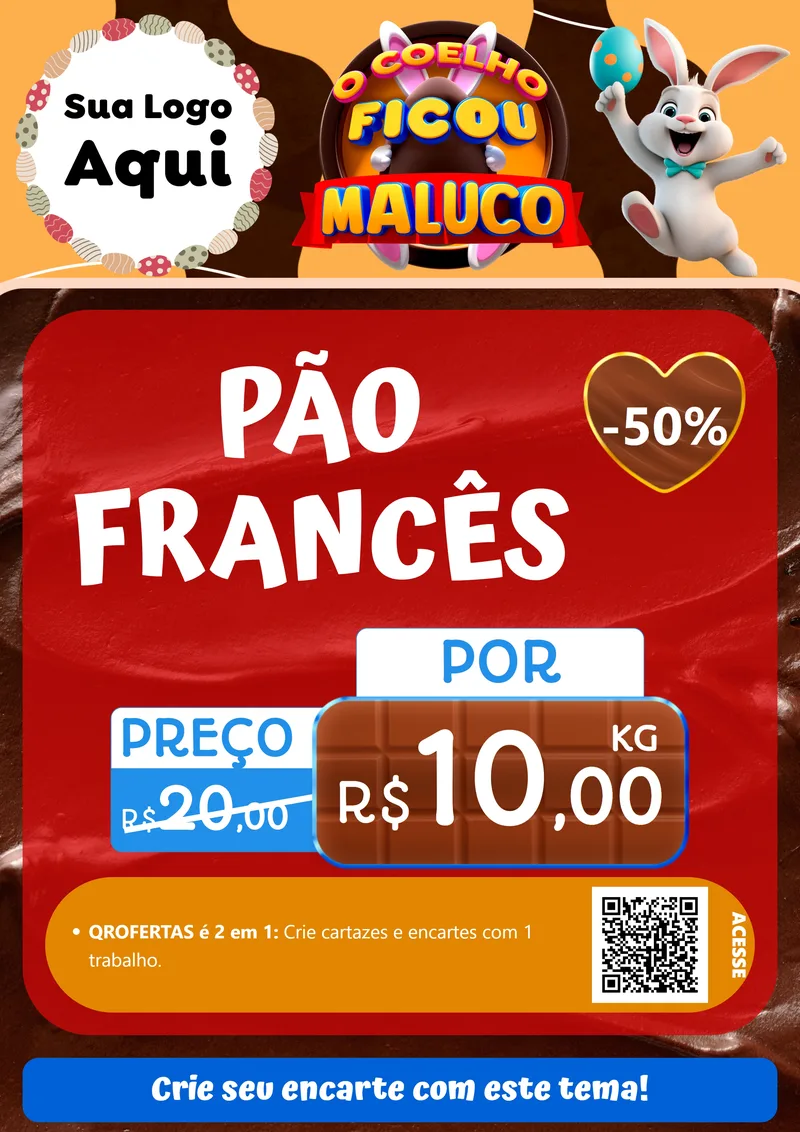 Modelo de Cartaz para Cartaz A4 Vertical com o tema O Coelho Ficou Maluco - Páscoa para Padaria