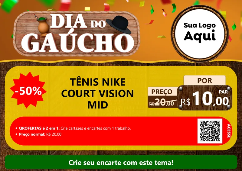 Modelo de Cartaz para Cartaz A4 Horizontal com o tema Dia do Gaúcho para Calçados