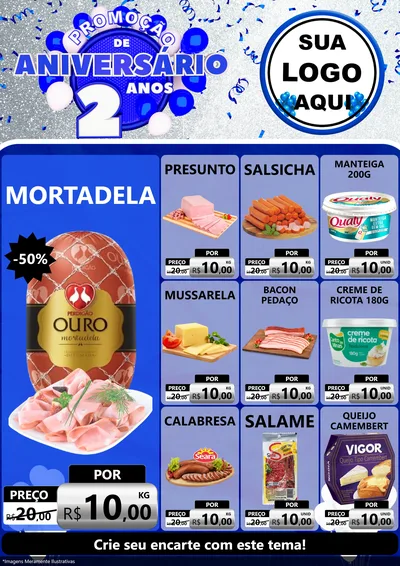 Modelo de Encarte para Encarte A4 Vertical com o tema Promoção de Aniversário - 2 Anos para Frios e Laticínios