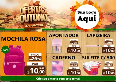 Modelo de Encarte para Encarte A4 Horizontal com o tema Ofertas de Outono - Vem, Aproveite! para Papelaria