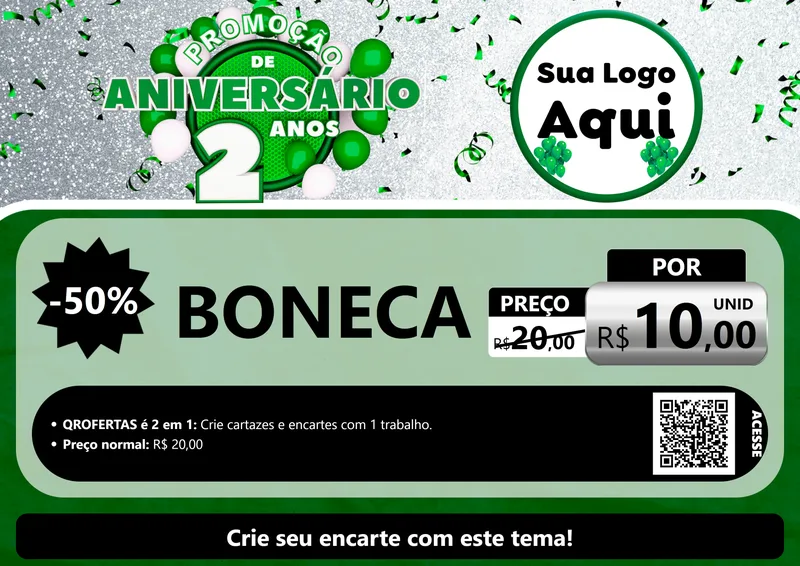 Modelo de Cartaz para Cartaz A4 Horizontal com o tema Promoção de Aniversário - 2 Anos para Brinquedos