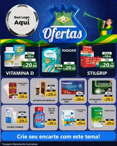 Modelo de Rede Social para Feed Instagram com o tema Ofertas (Futebol) para Farmácia