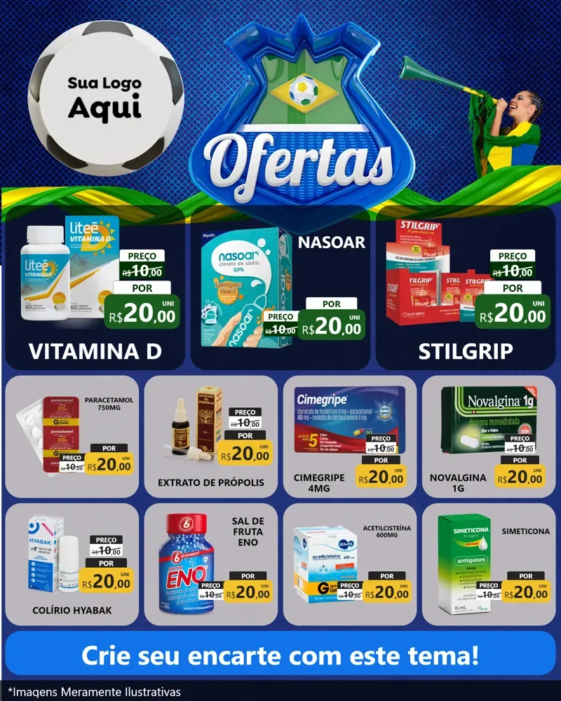 Modelo de Rede Social para Feed Instagram com o tema Ofertas (Futebol) para Farmácia