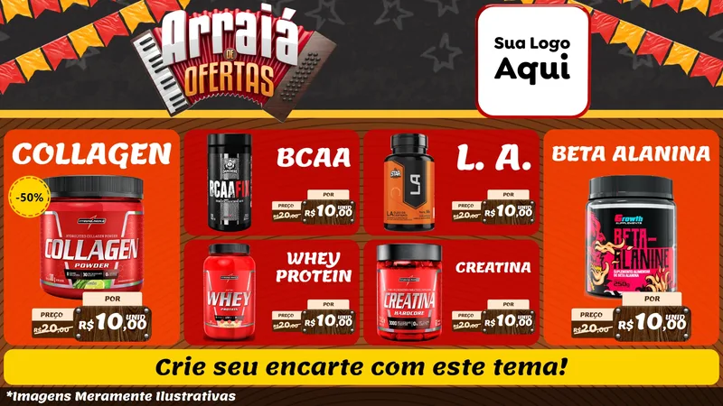 Modelo de TV para TV Horizontal com o tema Arraiá de Ofertas - Junina para Suplementos alimentares