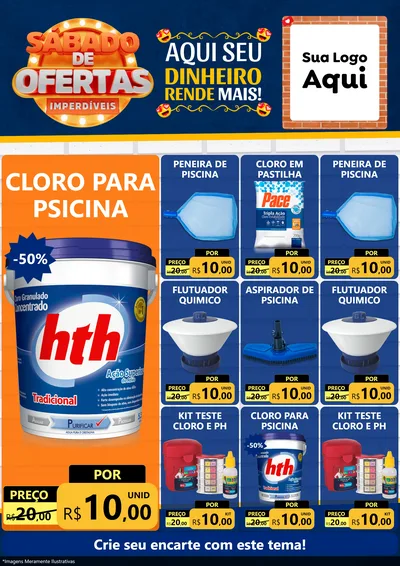 Modelo de Encarte para Encarte A4 Vertical com o tema Sábado de Ofertas Imperdíveis para Produtos para Piscina