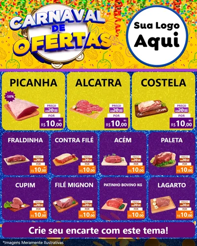 Modelo de Rede Social para Feed Instagram com o tema Carnaval de Ofertas para Açougue