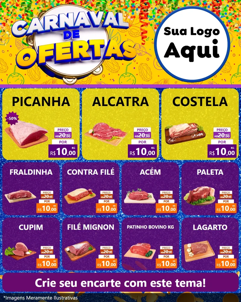 Modelo de Rede Social para Feed Instagram com o tema Carnaval de Ofertas para Açougue