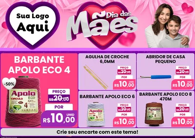 Modelo de Encarte para Encarte A4 Horizontal com o tema Dia das Mães para Armarinho e Aviamentos