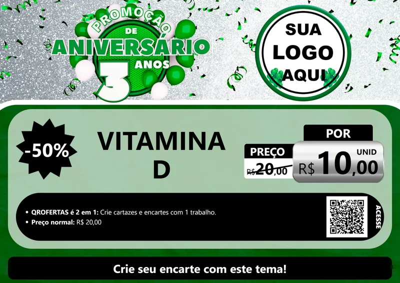 Modelo de Cartaz para Cartaz A4 Horizontal com o tema Promoção de Aniversário - 3 Anos para Farmácia