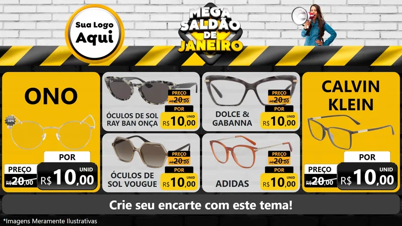 Modelo de TV para TV Horizontal com o tema Mega Saldão de Janeiro para Óticas