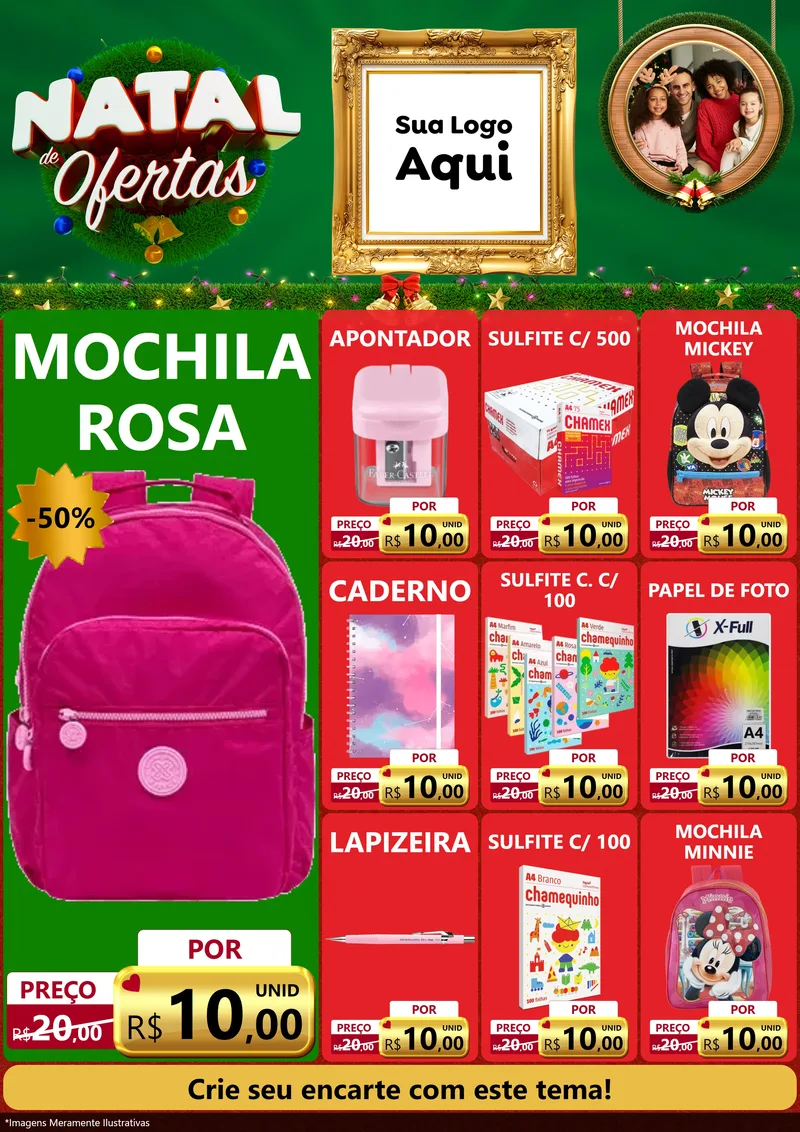 Modelo de Encarte para Encarte A4 Vertical com o tema Natal de Ofertas para Papelaria