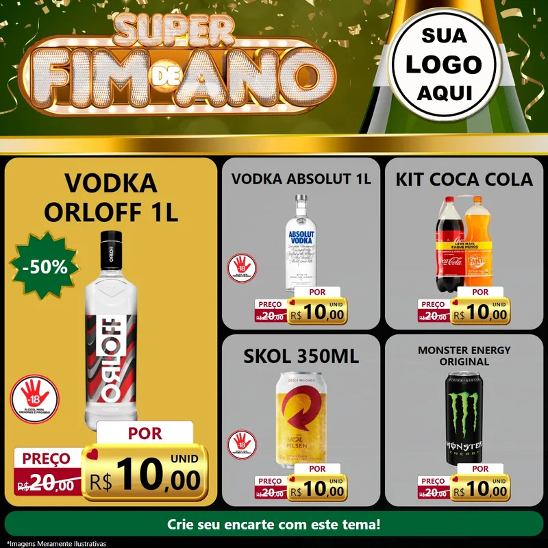 Modelo de Rede Social para Feed Facebook com o tema Super Fim de Ano para Distribuidora de bebidas