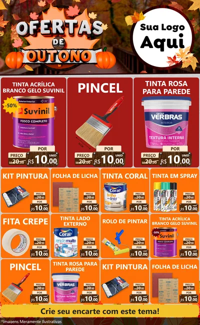 Modelo de Encarte para Encarte Grande com o tema Ofertas de Outono para Tintas e Ferramentas