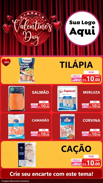 Modelo de TV para TV Vertical com o tema Valentine's Day para Peixaria