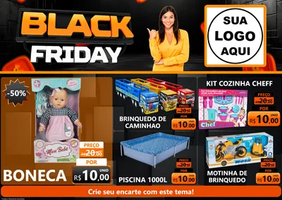Modelo de Encarte para Encarte A4 Horizontal com o tema Black Friday para Brinquedos