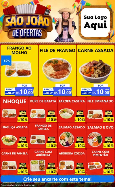 Modelo de Encarte para Encarte Grande com o tema São João de Ofertas para Restaurante