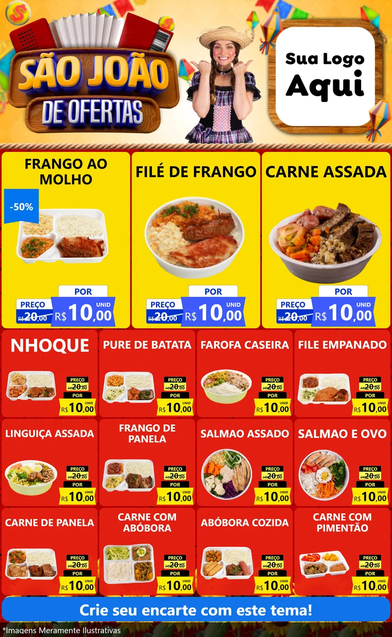 Modelo de Encarte para Encarte Grande com o tema São João de Ofertas para Restaurante